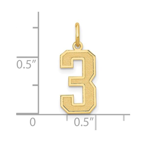 14k Yellow Gold, Jersey Collection, Medium Number 3 Pendant - Picture 4 of 5